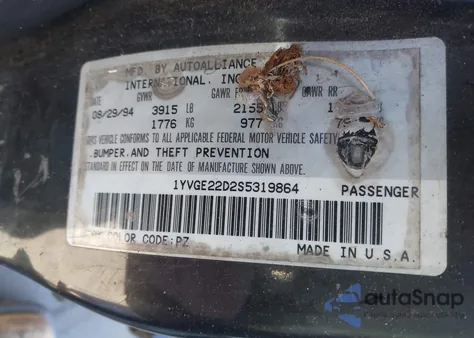 1995 Mazda 626 Es/Lx z USA, uszkodzony, nr VIN 1YVGE22D2S5319864